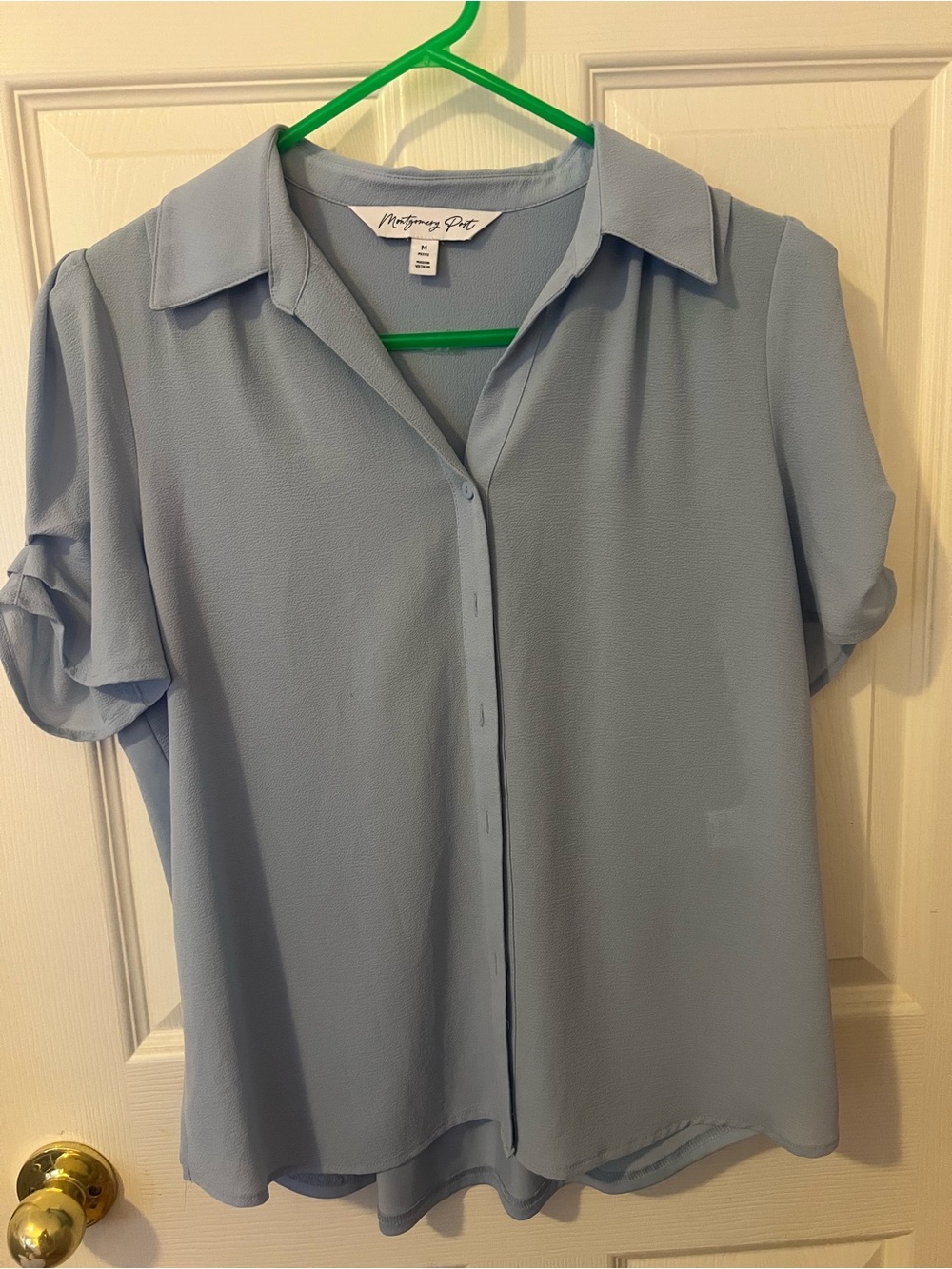 Montgomery Port Light Blue Short Sleeve Button-Front Blouse